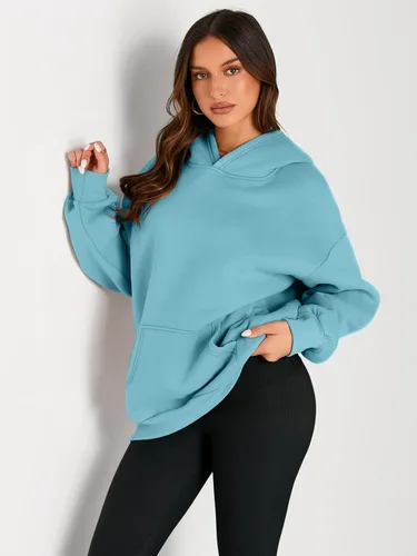 Miniatura 163 de Trendy Queen - Sudaderas extragrandes con capucha para mujer, suéteres de manga larga, sin botones, de vellón, de otoño, ropa de invierno