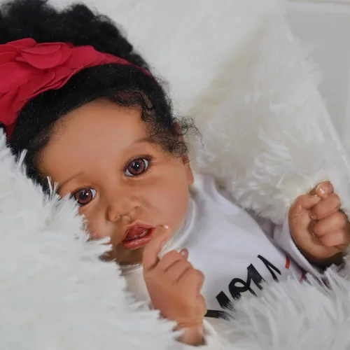 Miniatura 4 de KSBD Realistic Reborn Baby Doll Niña Negra – Muñeca Recién Nacida Afroamericana Realista de 20 Pulgadas con Cuerpo Suave Conjunto de Regalo