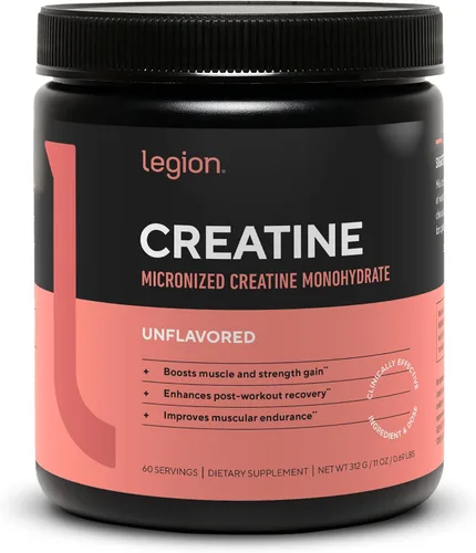 LEGION Suplemento de monohidrato de creatina micronizada, polvo de creatina limpia para ganancia muscular y recuperación después del entrenamiento,
