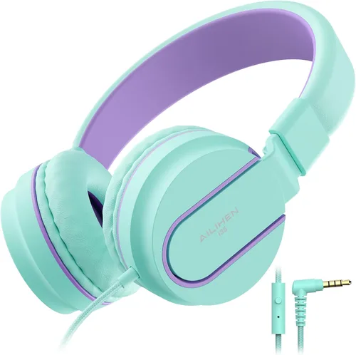 Miniatura 9 de AILIHEN Auriculares para niños, audífonos I35 sobre la oreja para la escuela, volumen seguro de 93dB, micrófono HD estéreo para niños y niñas, Azul