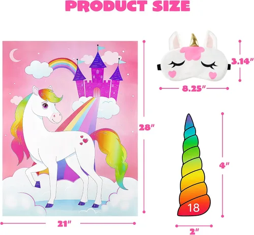Miniatura 4 de JOYIN Pin The Unicorn Horn - Juego de 24 piezas de 21 x 28 pulgadas con temática de unicornio, suministros de fiesta, decoraciones de fiesta