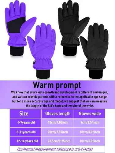 Miniatura 3 de 2 pares de guantes impermeables para niños, guantes de nieve cálidos para invierno, guantes de esquí para niños y niñas, resistentes al viento