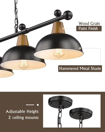 Miniatura 5 de FEMILA 4FG60-4LP BK - Luces de mesa de billar de 4 luces para mesa de 7 pies/8 pies, lámpara de mesa de billar moderna de 48 pulgadas, lámpara