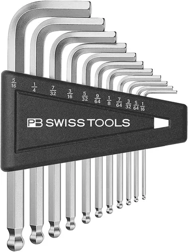 PB Swiss Tools Llaves hexagonales en L con extremo de bola PB 212Z.H-12 CN | 100% fabricado en Suiza | Juego de llaves Allen de 12 piezas (pulgadas)