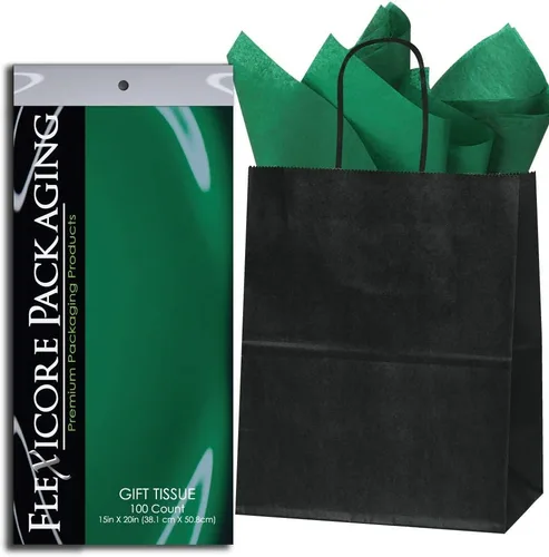 Miniatura 2 de Flexicore Packaging® Bolsas de regalo de papel kraft negro de 8 x 4.75 x 10.25 pulgadas + papel de seda de regalo (azul rey, 5 bolsas)