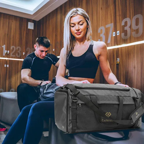 Miniatura 6 de Eackrola Bolsa de deporte grande para gimnasio, bolsa de viaje con bolsillo húmedo y compartimento para zapatos para hombres y mujeres, 65L, ligera