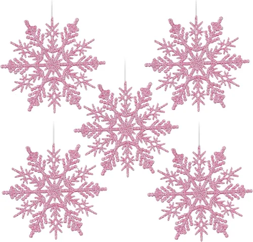 Miniatura 10 de Adornos de copos de nieve de plástico brillante de 4 pulgadas (30 unidades, champán)