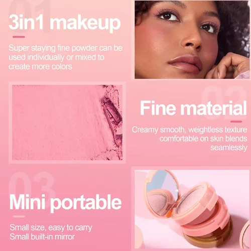 Miniatura 3 de Trío mezclable 3 en 1, paleta de maquillaje de contorno y rubor, bronceador crema, rubor en polvo suave y sedoso, polvo de maquillaje iluminador 01