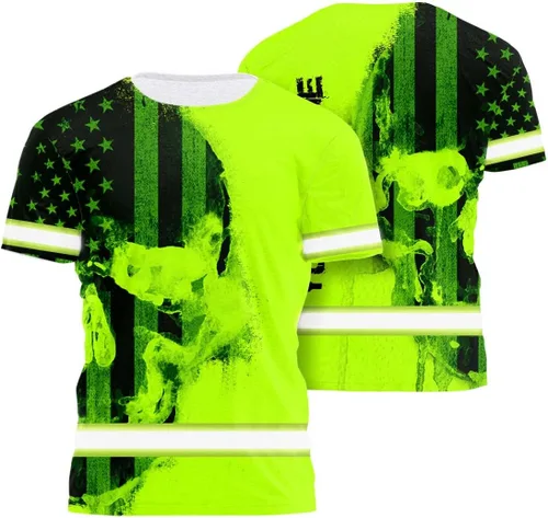 Miniatura 34 de Camiseta de alta visibilidad con bandera de EE. UU., con nombre personalizado, ropa de trabajo de seguridad reflectante, caminantes Calavera
