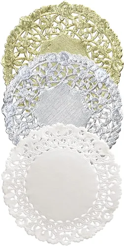 Miniatura 2 de Hygloss Products, Inc DOILIES surtido, 4 pulgadas, blanco/oro y plata