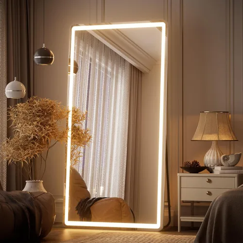 Miniatura 11 de Espejo LED de longitud completa, 56 x 20 pulgadas, espejo de longitud completa con esquina redondeada, pie para dormitorio/vestidor, iluminación