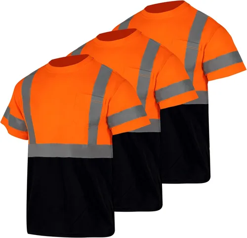 Miniatura 10 de FONIRRA Paquete de 3 camisas reflectantes de seguridad de alta visibilidad para hombres de alta visibilidad para trabajo de construcción con manga