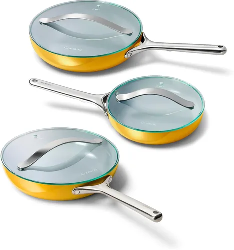 Miniatura 38 de Caraway Dúo de Sartenes de Cerámica con Tapas de Vidrio - Sartenes Antiadherentes (10.5" y 8") - No Tóxico, Libre de PTFE y PFOA - Apto para Horno