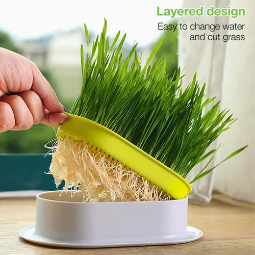 Miniatura 2 de Zerodeko Planta de césped al aire libre de 3 piezas para maceteros de gatos, mascotas, prácticos brotes de plástico y perros, kit práctico