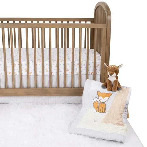 Miniatura 12 de Sammy & Lou Friendly Forest - Juego de ropa de cama para cuna de bebé de 4 piezas, incluye edredón, sábanas bajeras para cuna neutrales, falda