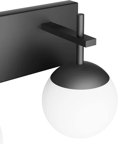 Miniatura 7 de Ralbay Lámpara de pared de baño negra mate, 2 luces, iluminación moderna de mediados de siglo, luz de tocador de globo de vidrio lechoso negro