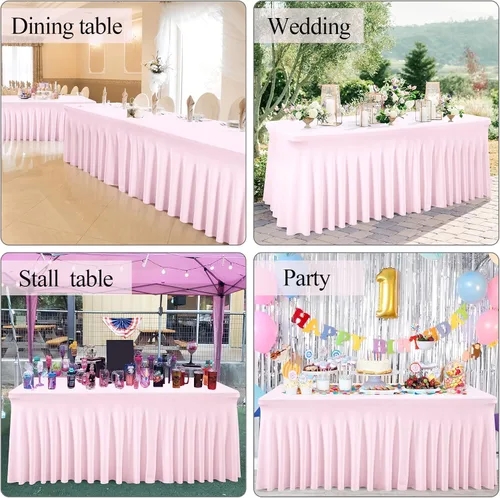 Miniatura 9 de Besutolife falda de mesa de 6 pies rosa para mesa rectangular, falda de mesa de tutú de elastano para fiestas, bodas, baby shower