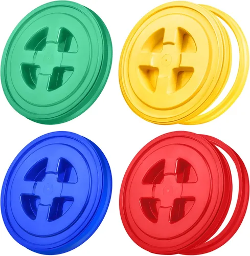 Miniatura 8 de Aodaer 4 tapas de sellado de 5 galones, tapa giratoria de plástico reutilizable para contenedor de almacenamiento de alimentos, comederos de pollo
