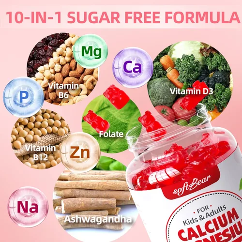 Miniatura 3 de softbear Gomitas de calcio y magnesio y zinc para mujeres, suplemento de calcio y magnesio con vitamina D3 para fortalecer los huesos, veganas/sin