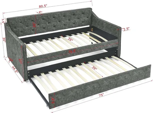 Miniatura 2 de Antetek Sofá cama con cama nido, tapizado en tela, tamaño twin, sofá cama diurno con punto de tracción, marco de sofá cama con cama nido twin