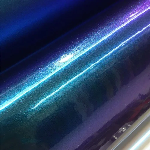 Miniatura 3 de LZLRUN Adhesivo de vinilo brillante brillante de color azul camaleón a morado con purpurina para interior del automóvil, lámina de cambio