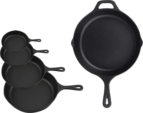 Hierro fundido, juego de 5 sartenes pre-sazonadas, incluyendo 3", 5", 8", 9" y 12"