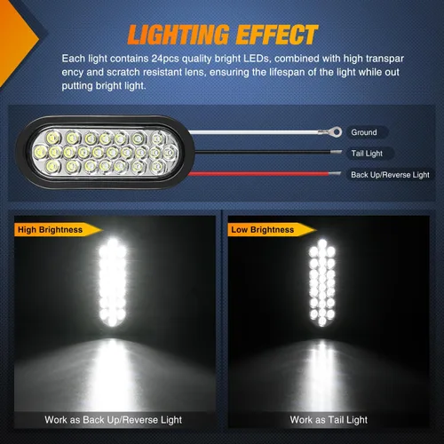 Miniatura 3 de Nilight 2 luces LED de 15 cm, ovaladas, para luz trasera de remolque, 24 LED, luces de respaldo y marcha atrás con ojales de montaje al ras, 2 luces