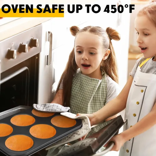 Miniatura 6 de Blushtier Paquete de 6 moldes antiadherentes para hornear magdalenas, moldes para magdalenas, lata de acero al carbono dorado para hornear