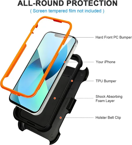 Miniatura 3 de para Funda Defender iPhone 13 con Clip, para Funda Holster iPhone 13 con Soporte, para Funda Resistente iPhone 13 de Dos Capas de Protección, Negro