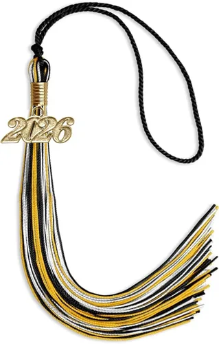 Miniatura 78 de Endea Graduation Borla mixta de triple color con gota de fecha dorada (negro/dorado/blanco, 2021)