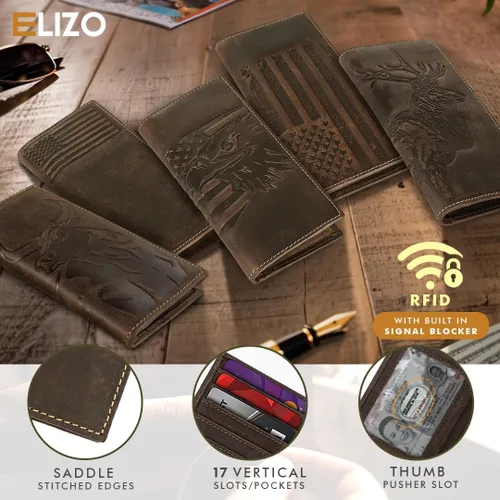 Miniatura 3 de ELIZO Long Wallets for Men REAL Leather Rodeo Wallet Thin Wallet Slim Wallet RFID Blocking Credit Card Holder Wallet - Whiskey