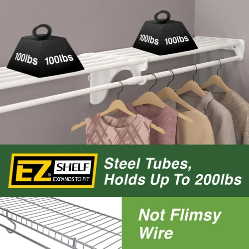 Miniatura 3 de EZ Shelf - Estante extensible para armario con barra para colgar, 64.3 a 119 pulgadas, blanco, fácil de instalar en 1 pared lateral y pared trasera