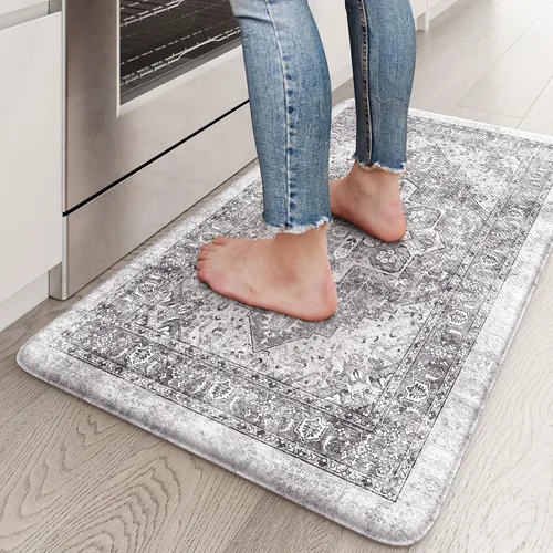 Miniatura 44 de KIMODE Alfombra de Cocina Antifatiga 2 Piezas, Alfombras de Cocina Antideslizantes e Impermeables, Alfombra de Cocina de Estilo Rústico en Gris