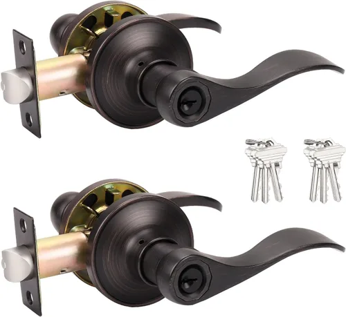 Miniatura 10 de Probrico Keyed Alike - Manija de puerta de níquel cepillado, manijas de puerta de entrada estilo ondulado, manijas de puerta para puertas interiores