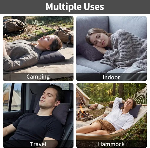 Miniatura 5 de MOON LENCE Paquete de 2 almohadas de campamento comprimibles con funda lavable y bolsa de transporte, almohada rellena de felpa para senderismo