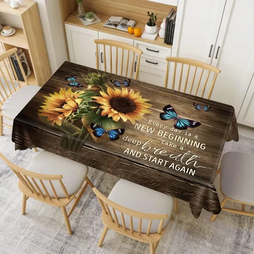 Miniatura 4 de Mantel rectangular rústico a prueba de derrames, impermeable, con mariposas, decoración de mesa, cubierta de mesa de girasol, color marrón y Marrón