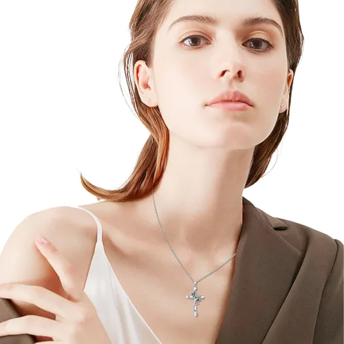 Miniatura 5 de Cross necklace 925 Sterling Silver Rose Crose Pendant Necklace Cross Necklace for Women (A-Rose Cross Necklace)