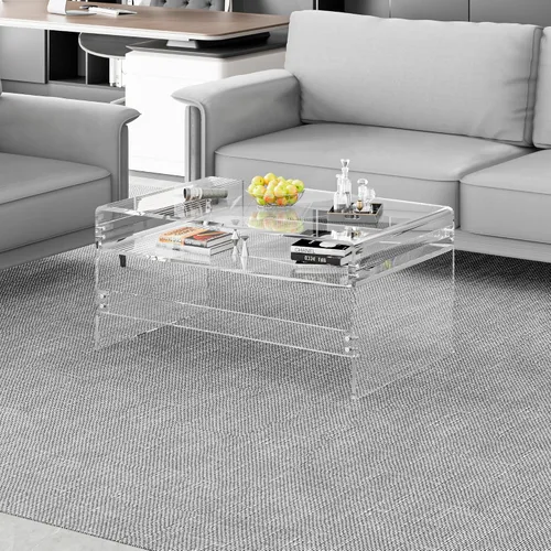 Miniatura 15 de Mesa auxiliar acrílica, mesa de centro iridiscente arcoíris con cubierta de mesa de PVC, muebles de acrílico transparente, mesita de noche redonda