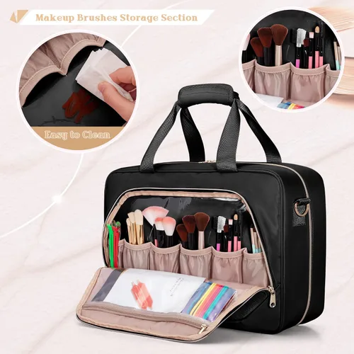 Miniatura 4 de Estuche de viaje profesional para artista de maquillaje con 4 bolsas de cosméticos desmontables, bolsa organizadora de maquillaje grande con sección