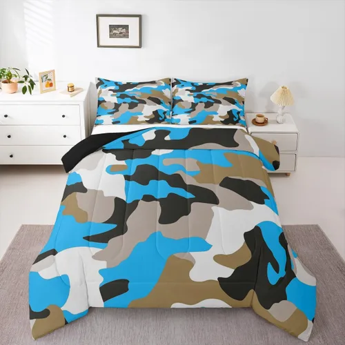 Miniatura 33 de Feelyou Juego de edredón de camuflaje naranja para niños, tamaño individual, juego de ropa de cama de camuflaje estilo militar para niños y niñas