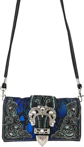 Miniatura 3 de Zelris camuflaje brillo brillo plata hebilla mujeres Crossbody Trifold cartera