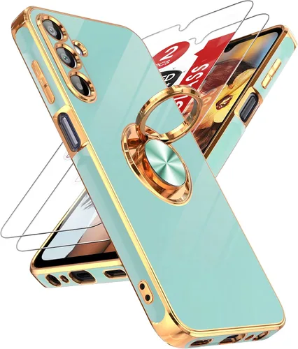 Miniatura 97 de LeYi Funda para Samsung Galaxy S22 Ultra con soporte de anillo giratorio de 360°, soporte magnético, chapado en oro rosa, borde protector para Negro