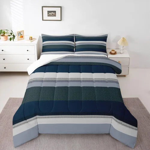 Miniatura 49 de jejeloiu Juego de edredón geométrico para niños, tamaño individual, diseño de rayas de color negro, blanco y gris, juego de ropa de cama decorativo