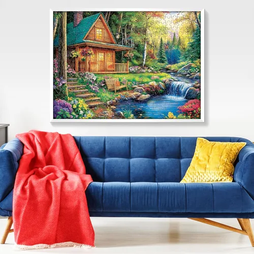 Miniatura 6 de Rompecabezas de 500 piezas para adultos, rompecabezas de cabaña del bosque para adultos mayores, rompecabezas de flores de río de 500 piezas, regalo