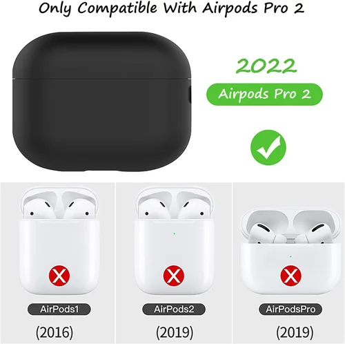 Miniatura 2 de Funda de silicona compatible con Airpods Pro 2 Ultrathin 0.059 in de grosor, funda protectora LED frontal visible (negro)