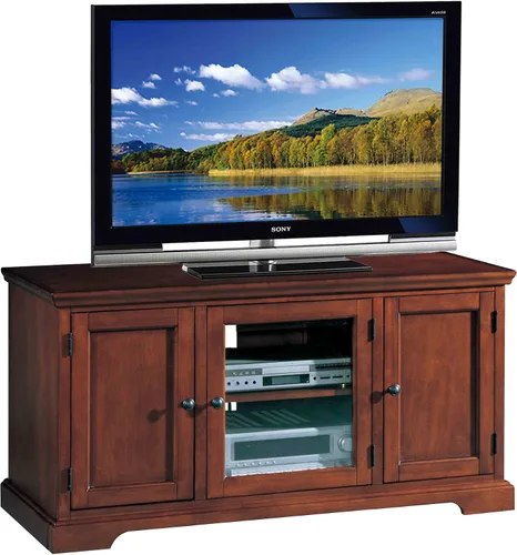 Miniatura 18 de Leick Home 82360 Soporte de TV de madera maciza Mission Oak de cuatro puertas para televisores de 65" Consola universal de TV para sala de estar