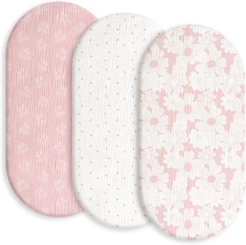 Gllquen Baby Paquete de 3 sábanas de muselina para moisés, transpirable, elástica, acogedora, de algodón, para bebé, niño y niña, apta para sábanas