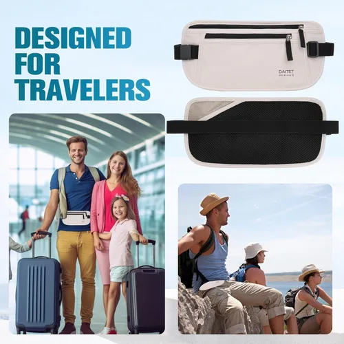Miniatura 109 de DAITET Cinturón de dinero, soporte para pasaporte, cartera de viaje oculta segura con bloqueo RFID, riñonera encubierta (negro), Negro, Rfid