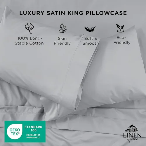 Miniatura 2 de Linen Home Juego de fundas de almohada King de 500 hilos, fundas de almohada 100 % algodón de fibra larga, juego de 2 fundas de almohada de satén