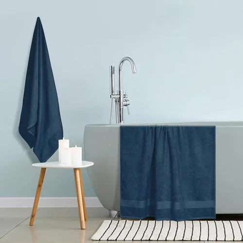 Miniatura 4 de GLAMBURG Sábanas de baño de algodón premium de tamaño grande, paquete de 2, 35x70 - 100% algodón puro - Ideal para uso diario - Ultra suave y Azul
